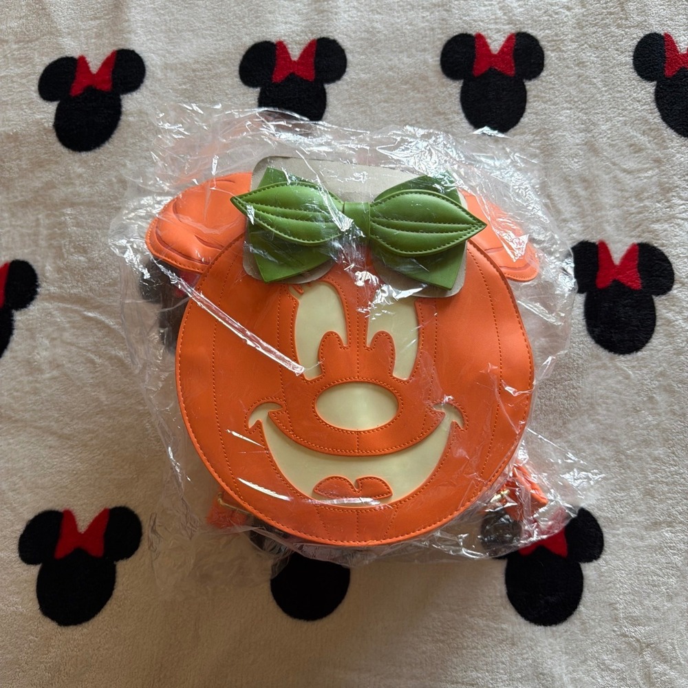 Disney Loungefly Minnie Mouse Pumpkin Halloween Orange Mini Backpack - AB0000